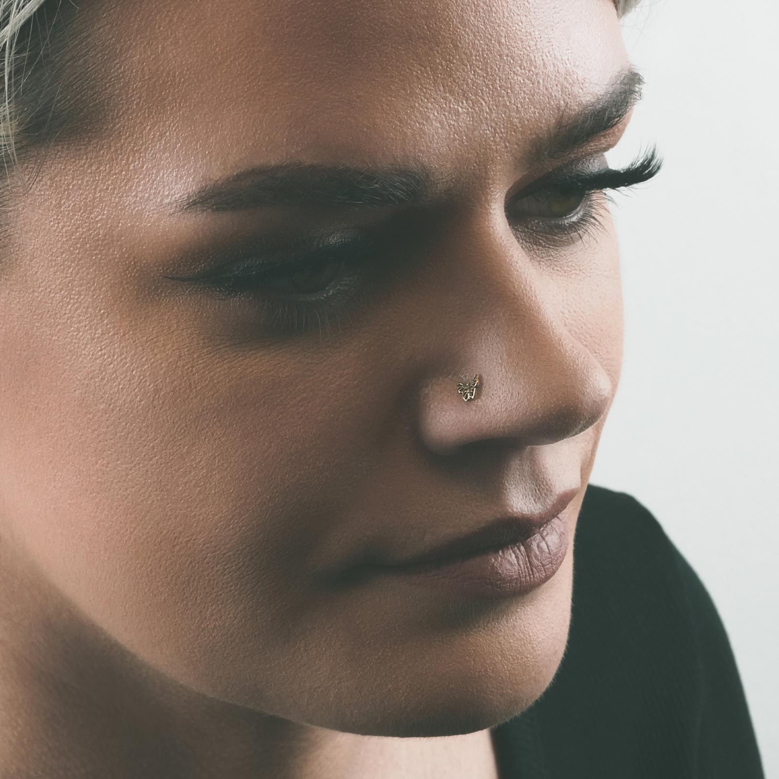 Butterfly Brass Nose Stud Model Shot