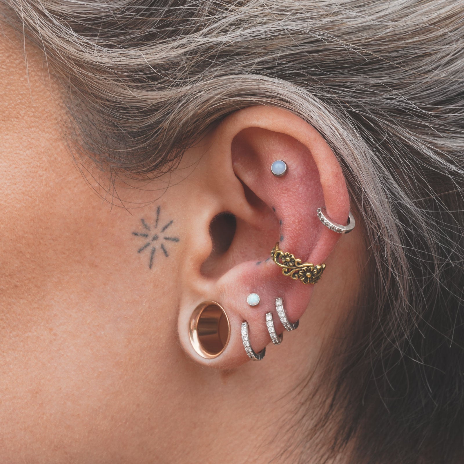 Decorative Floral Brass Ear Cuff Model Shot