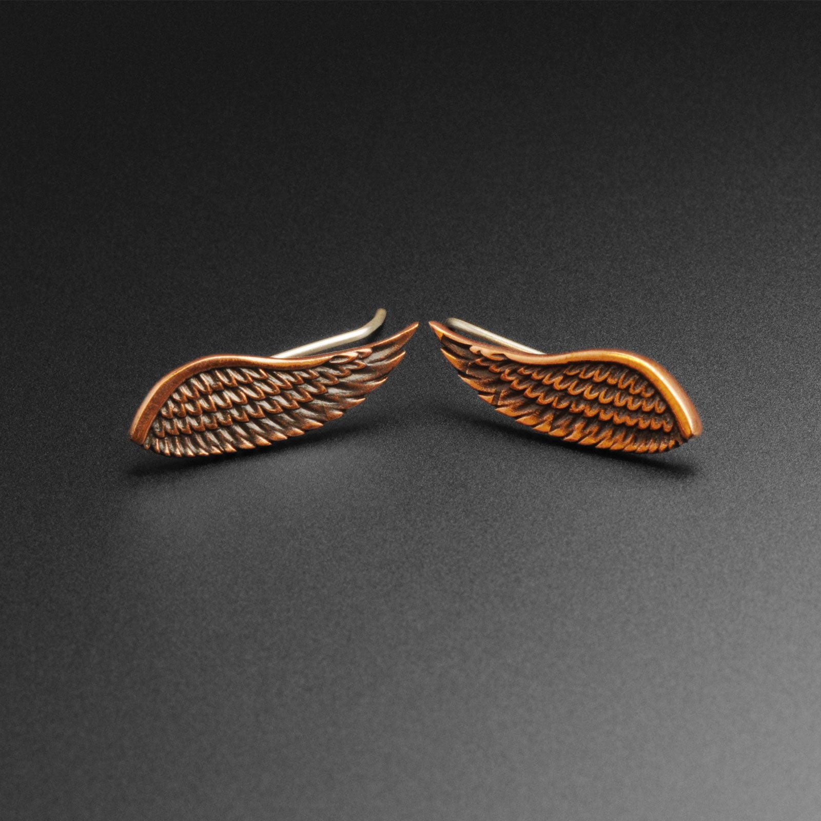 Angel Wing Copper & Silver Ear Climber Front View