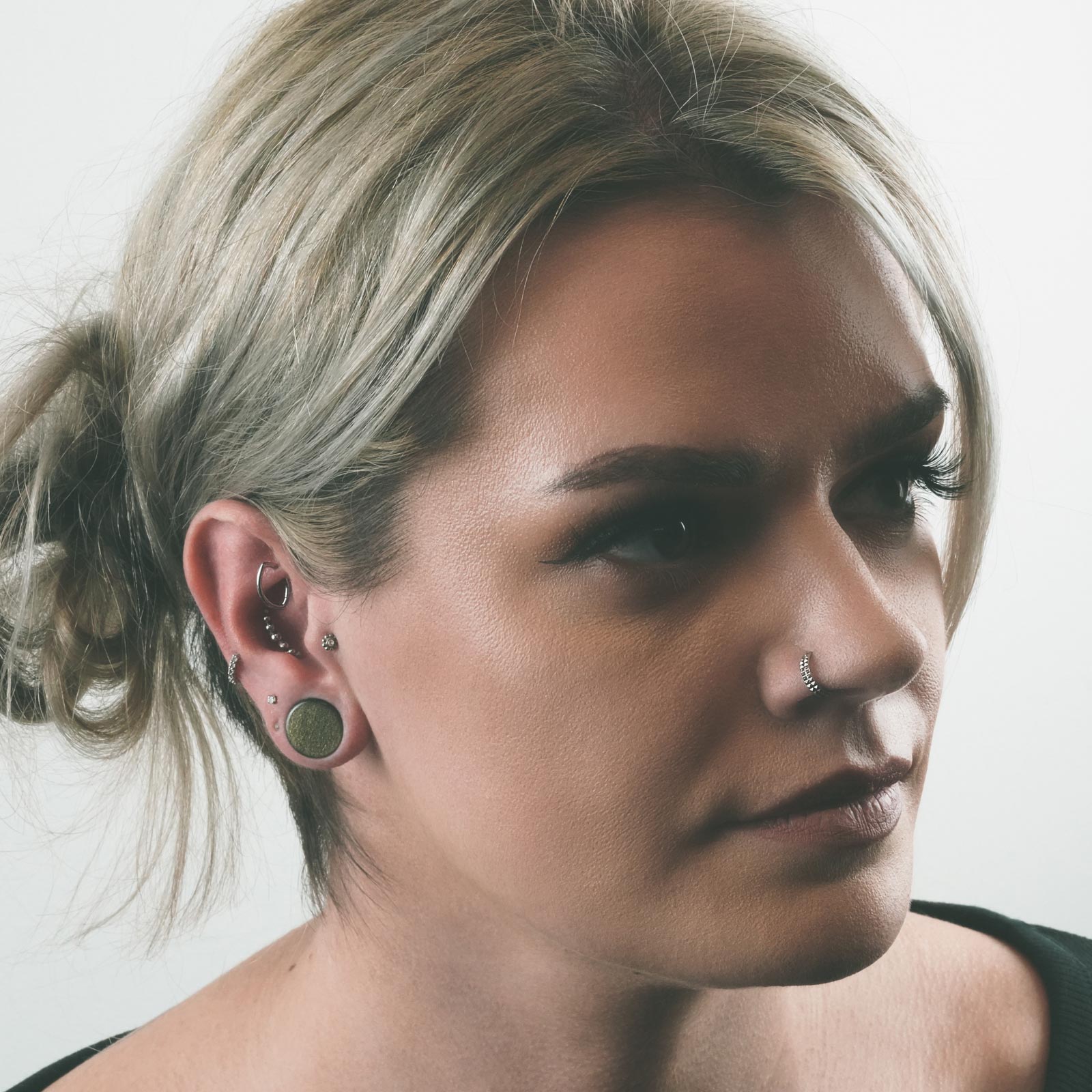 Golden Obsidian Double Flare Stone Plug Model Shot