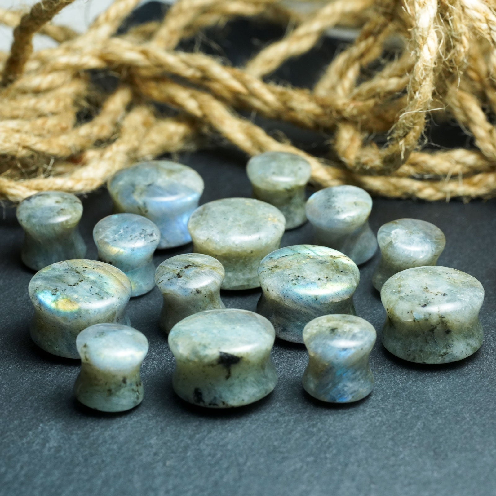 Grey Labradorite Double Flare Convex Stone Plug