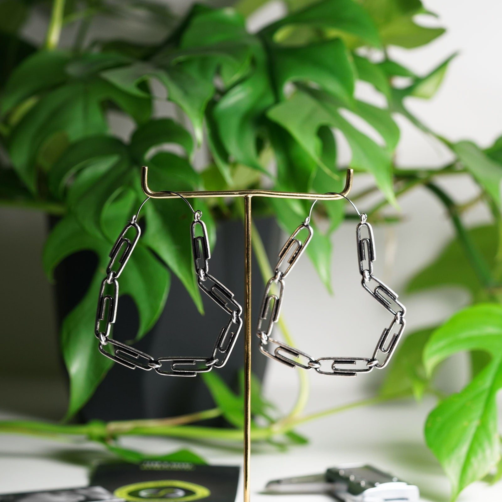 Heart Paperclip Antique Silver Plug Hoops