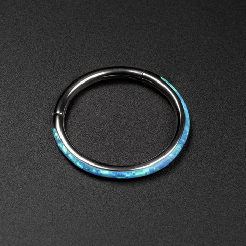 Inlaid Pacific Blue Synth Opal Titanium Hinged Segment Ring