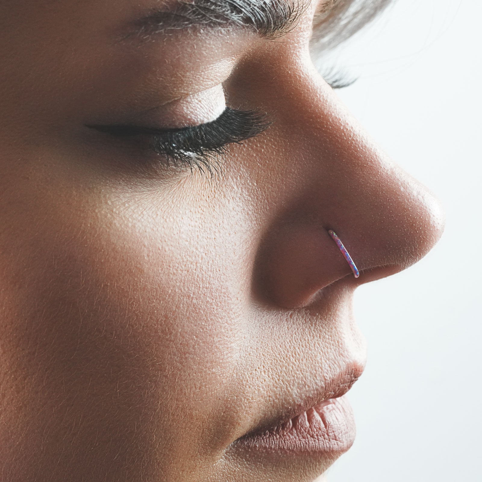 Inlaid Rose Pink Synth Opal Titanium Hinged Segment Ring