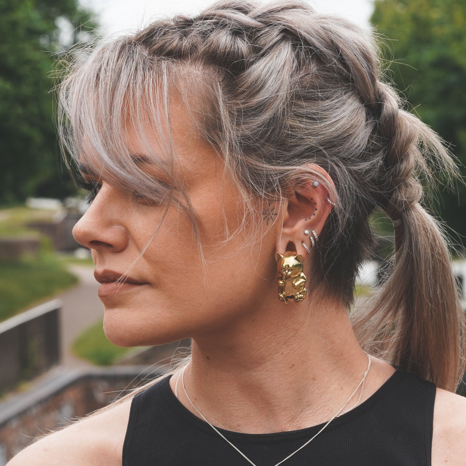 Lucky Kitten Brass Ear Weight Model Shot