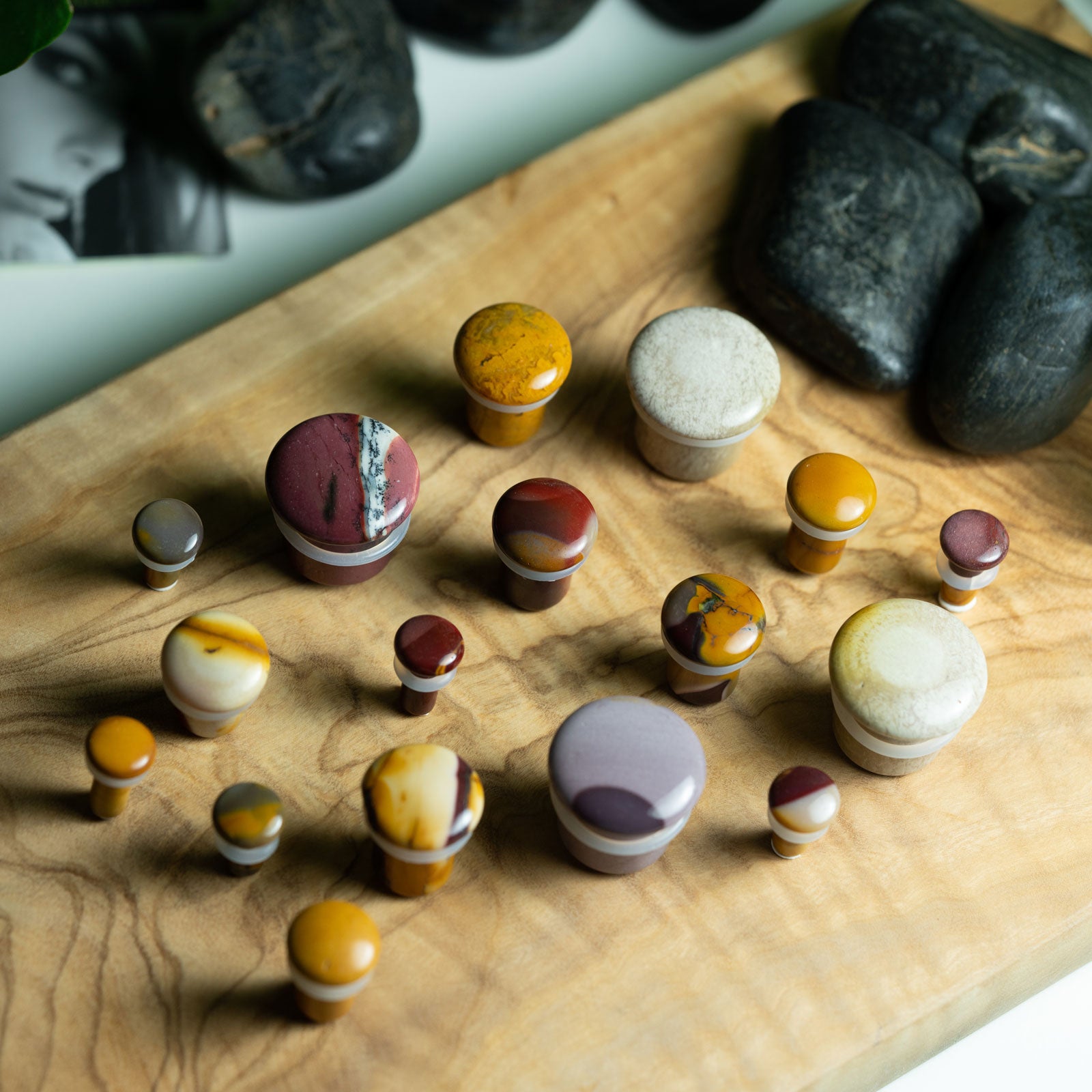 Mookaite Single Flare Convex Stone Plugs Group Shot