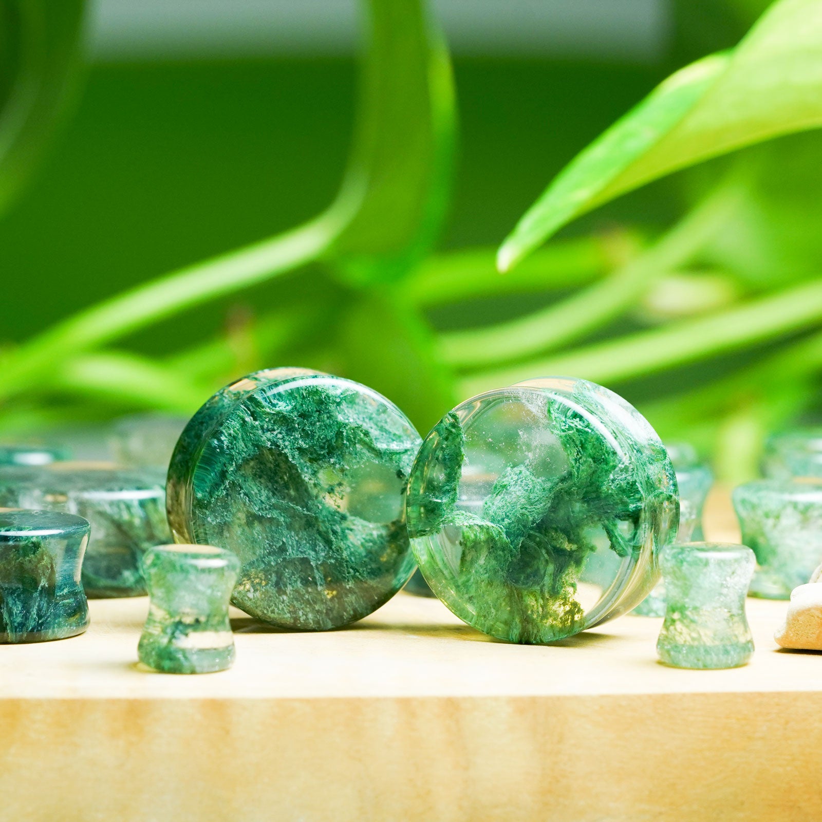 Moss Agate Double Flare Stone Plug Group Shot