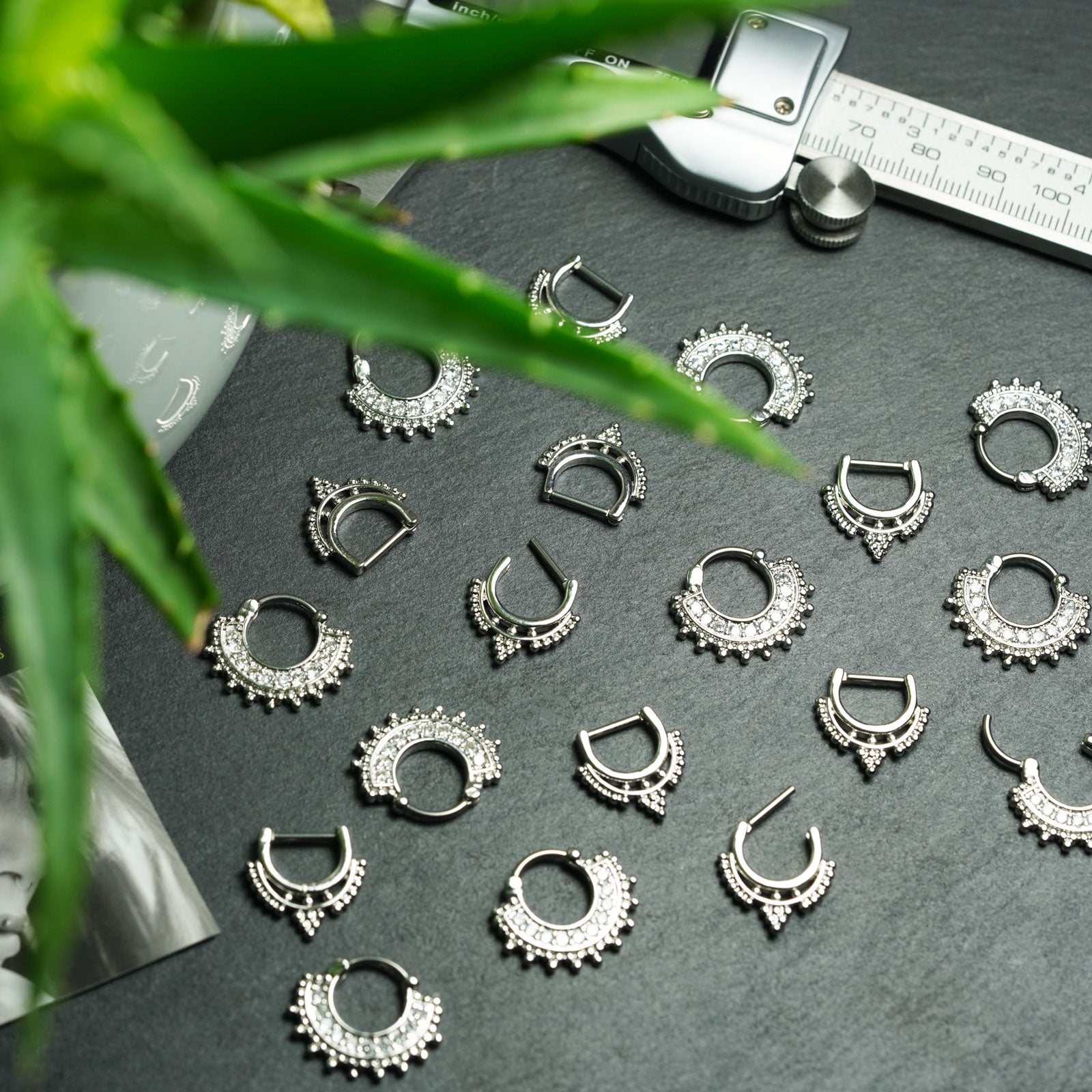 White Gold Plated Brass And Titanium Septum Clicker Groupshot