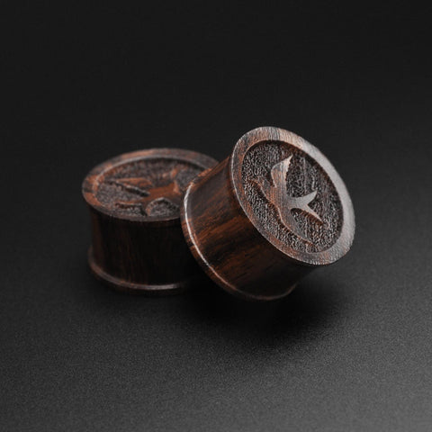 Sono Wood Double Flare Plug With Laser Engraved Swallow