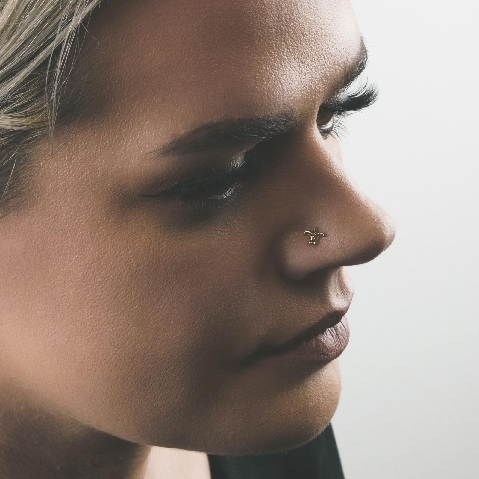 Turtle Brass Nose Stud Model Shot