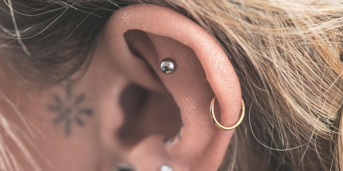 Flat back earrings - titanium flat back stud in an ear stack