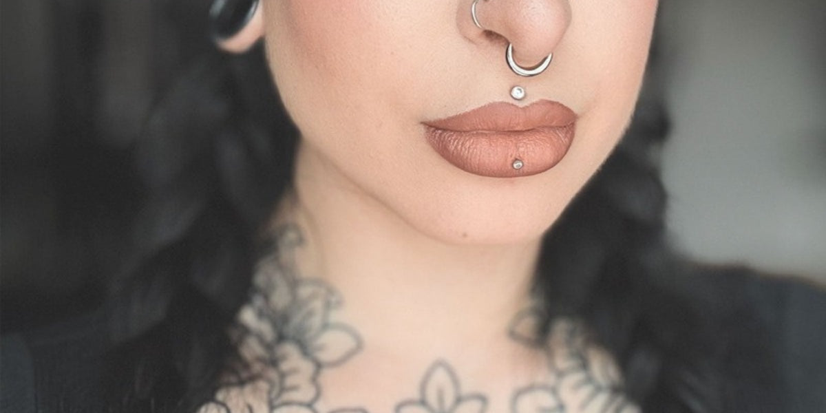 Lip piercing jewellery - titanium labret studs in lip and philtrum piercings