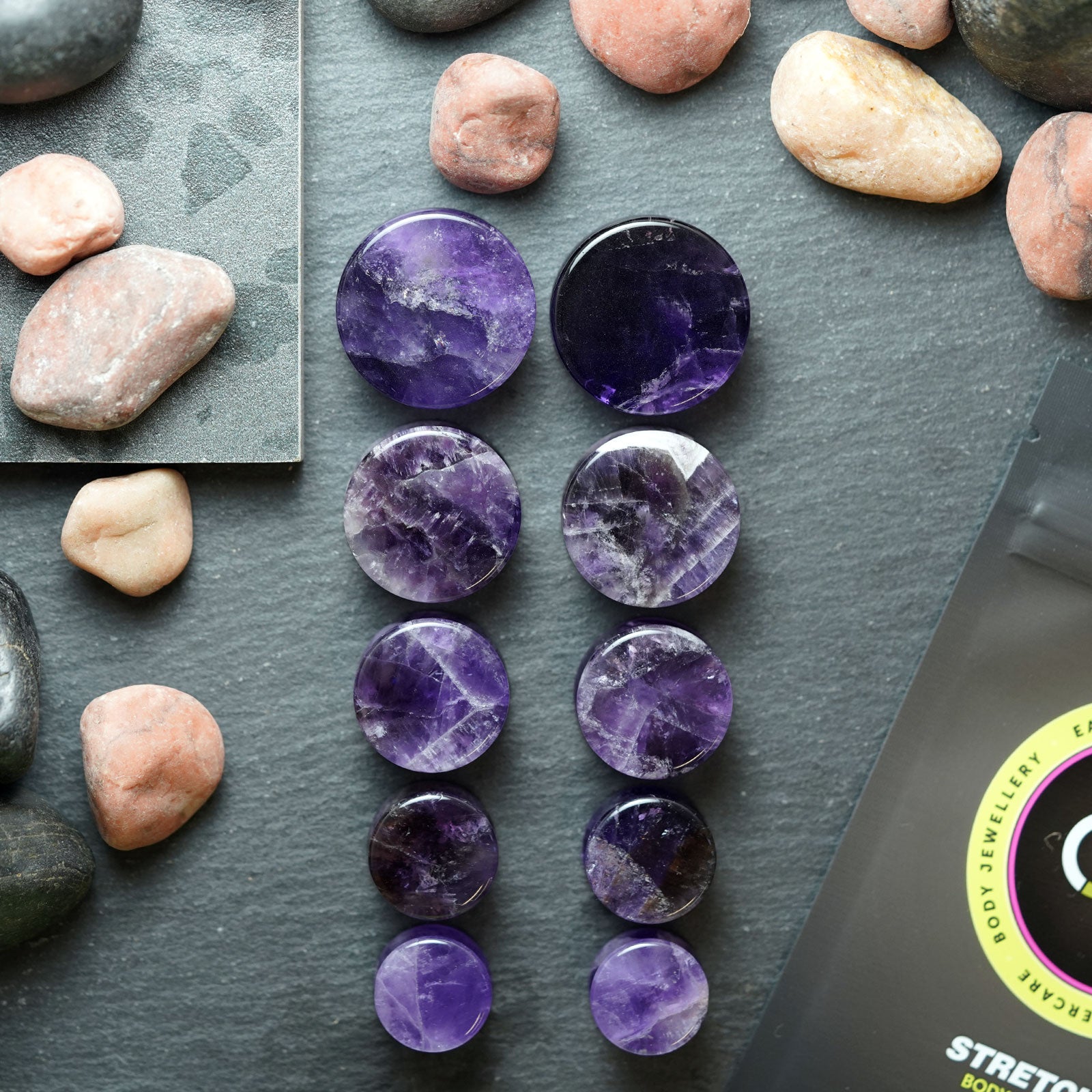 Amethyst Double Flare Stone Plug Group Shot