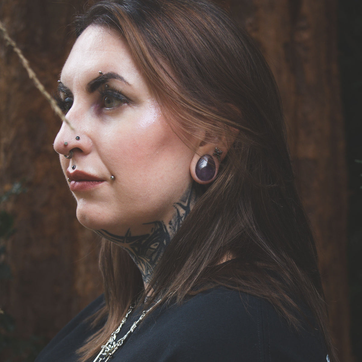 Amethyst Double Flare Teardrop Plug Model Shot Two