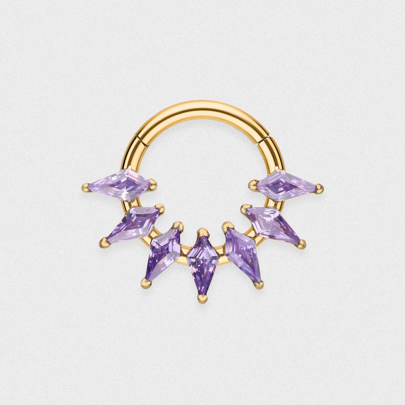 Amethyst Gem Shard Gold PVD Titanium Septum Clicker Ring