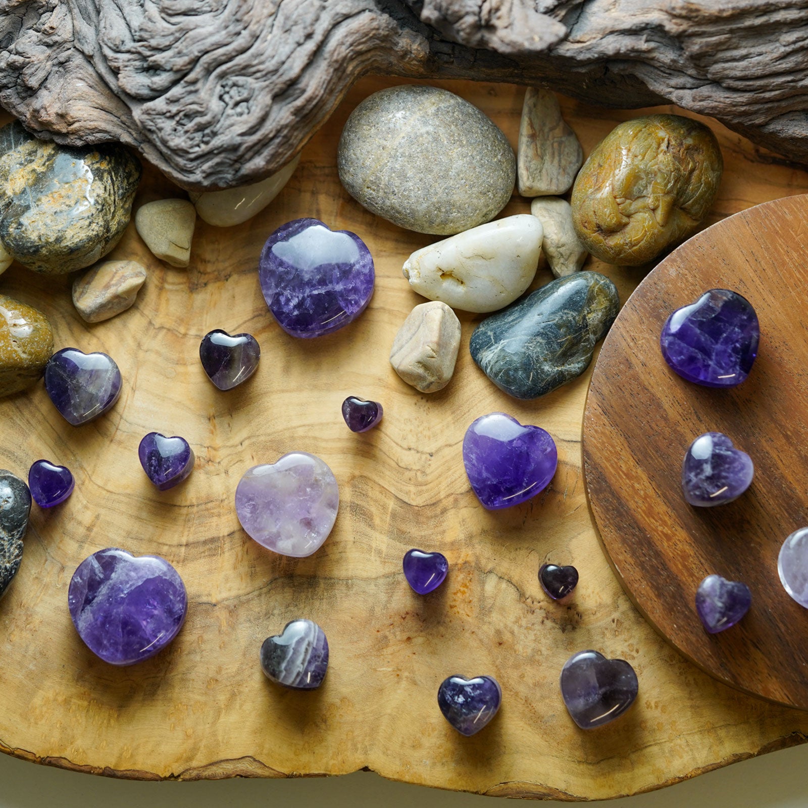 Amethyst Heart Shaped Double Flare Stone Plug Group Shot
