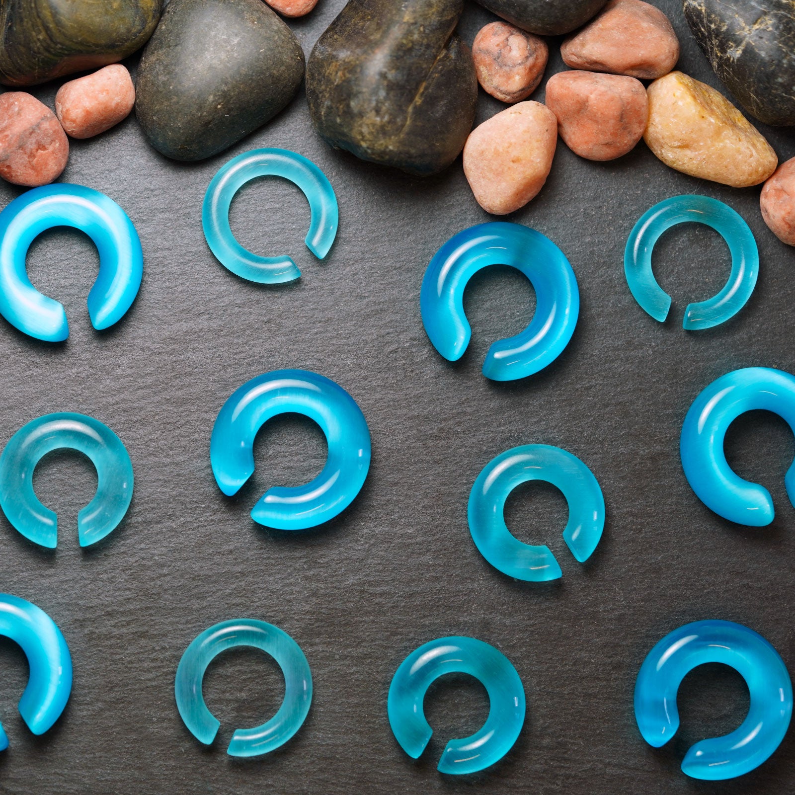 Aqua Cat's Eye Glass Ear Weight Group Shot