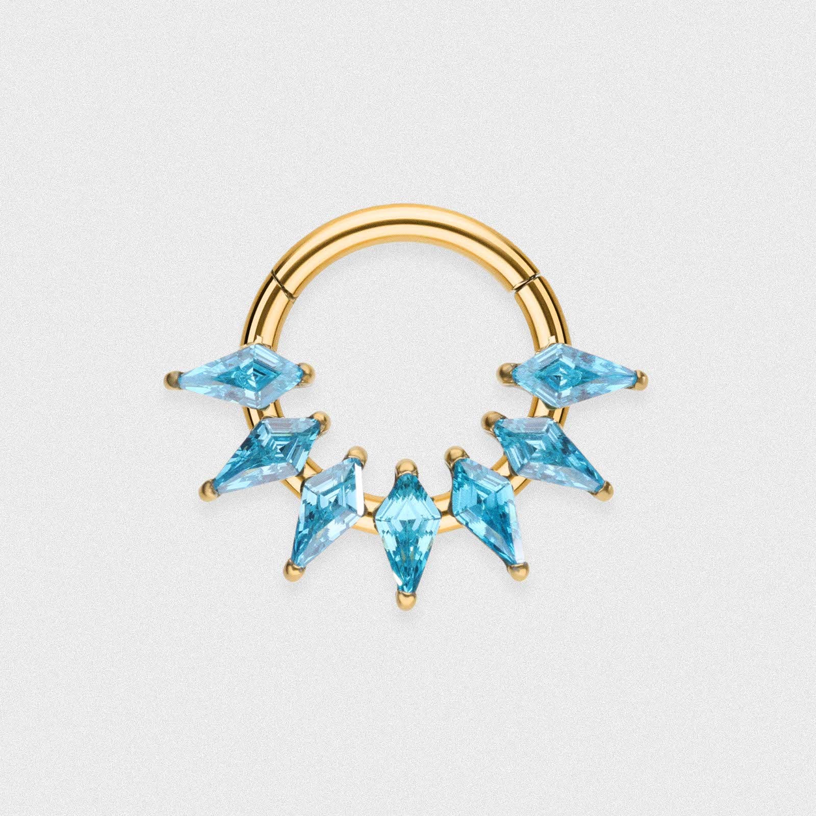 Aqua Gem Shard Gold PVD Titanium Septum Clicker Ring
