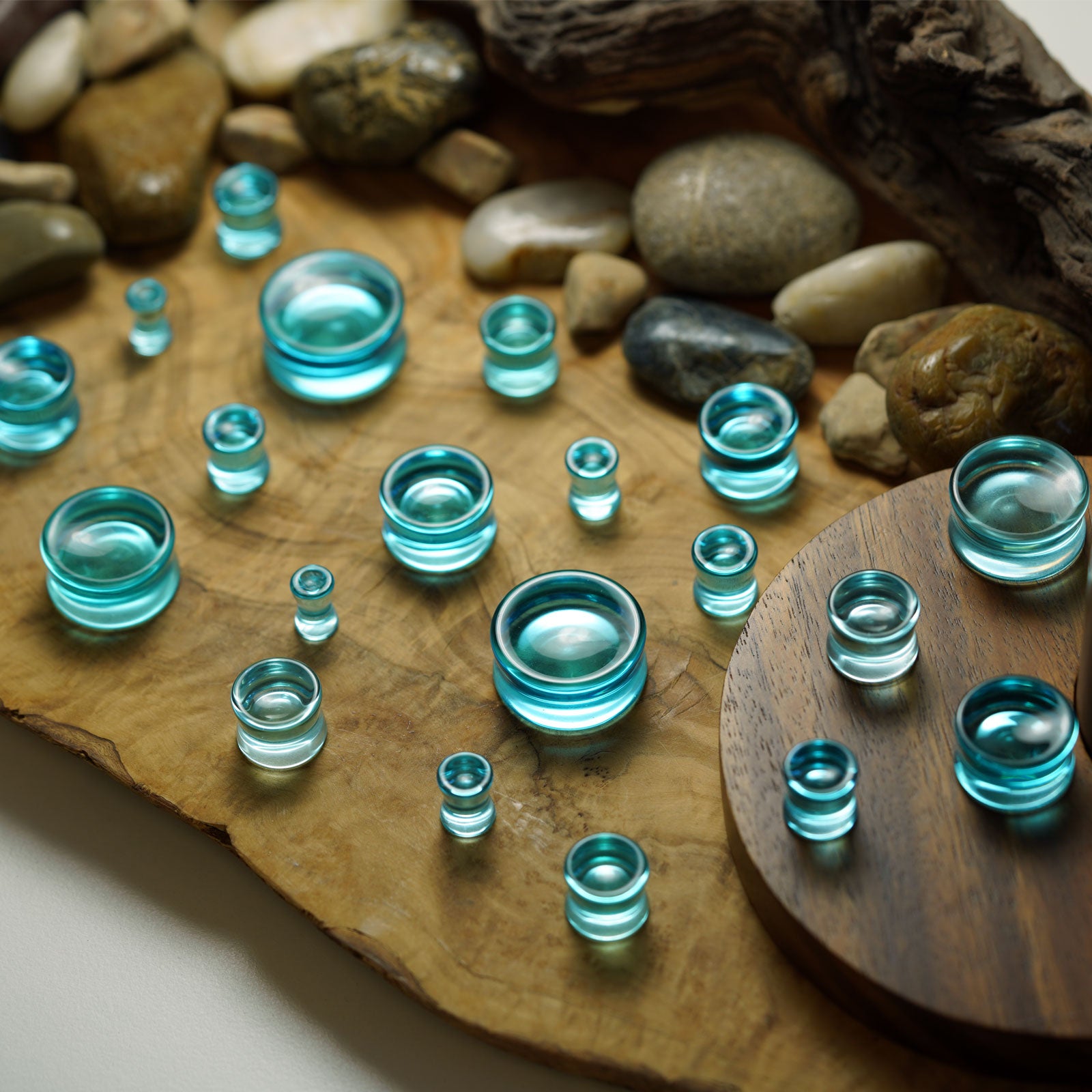 Aqua Glass Double Flare Concave Plug Group Shot