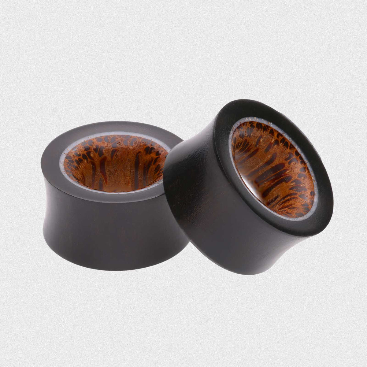 Areng Wood Double Flare Tunnel With Coconut Wood & Bone Halo Inlay