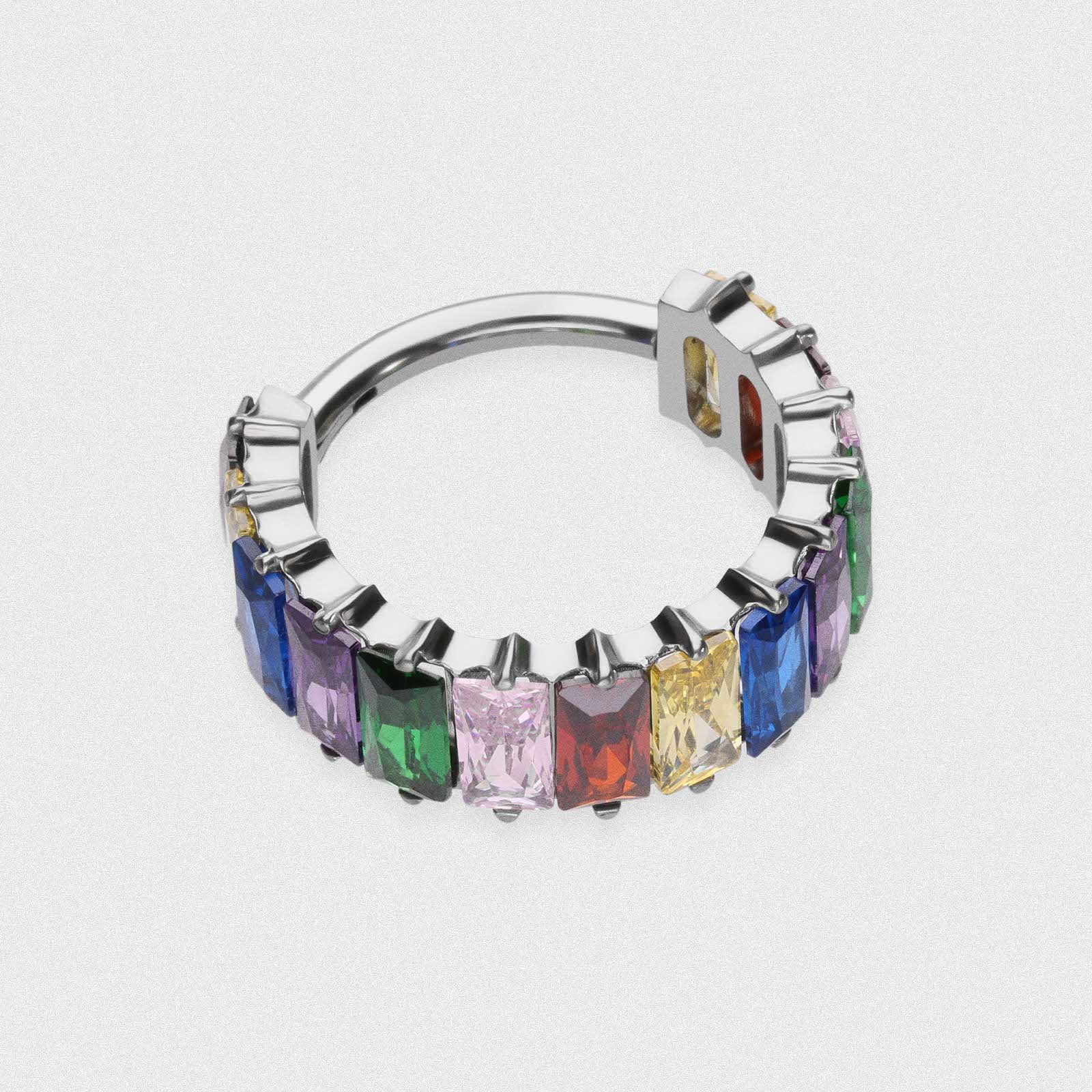 Baguette Rainbow Bejewelled Titanium Hinged Segment Ring