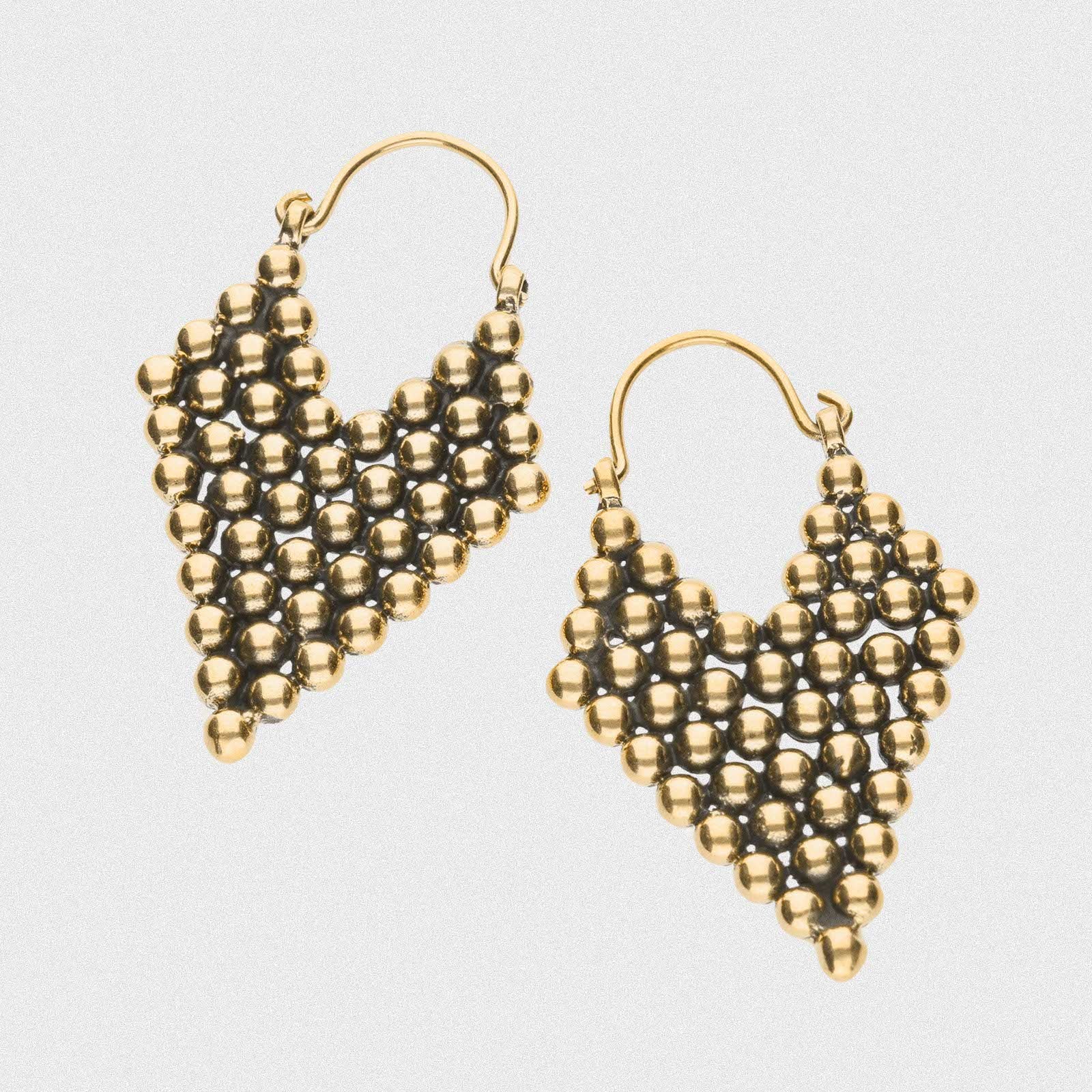 Beaded Arrowhead Brass Plug Hoops