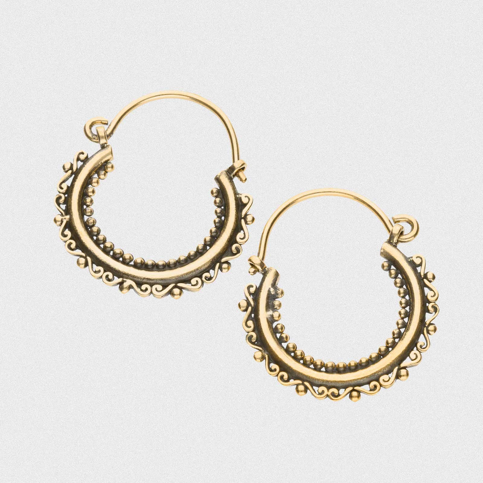 Beaded Regal Brass Plug Hoops