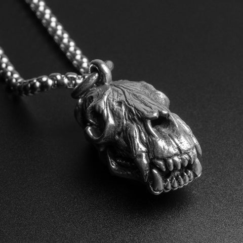 Bear Skull White Brass Pendant With Surgical Steel Box Chain