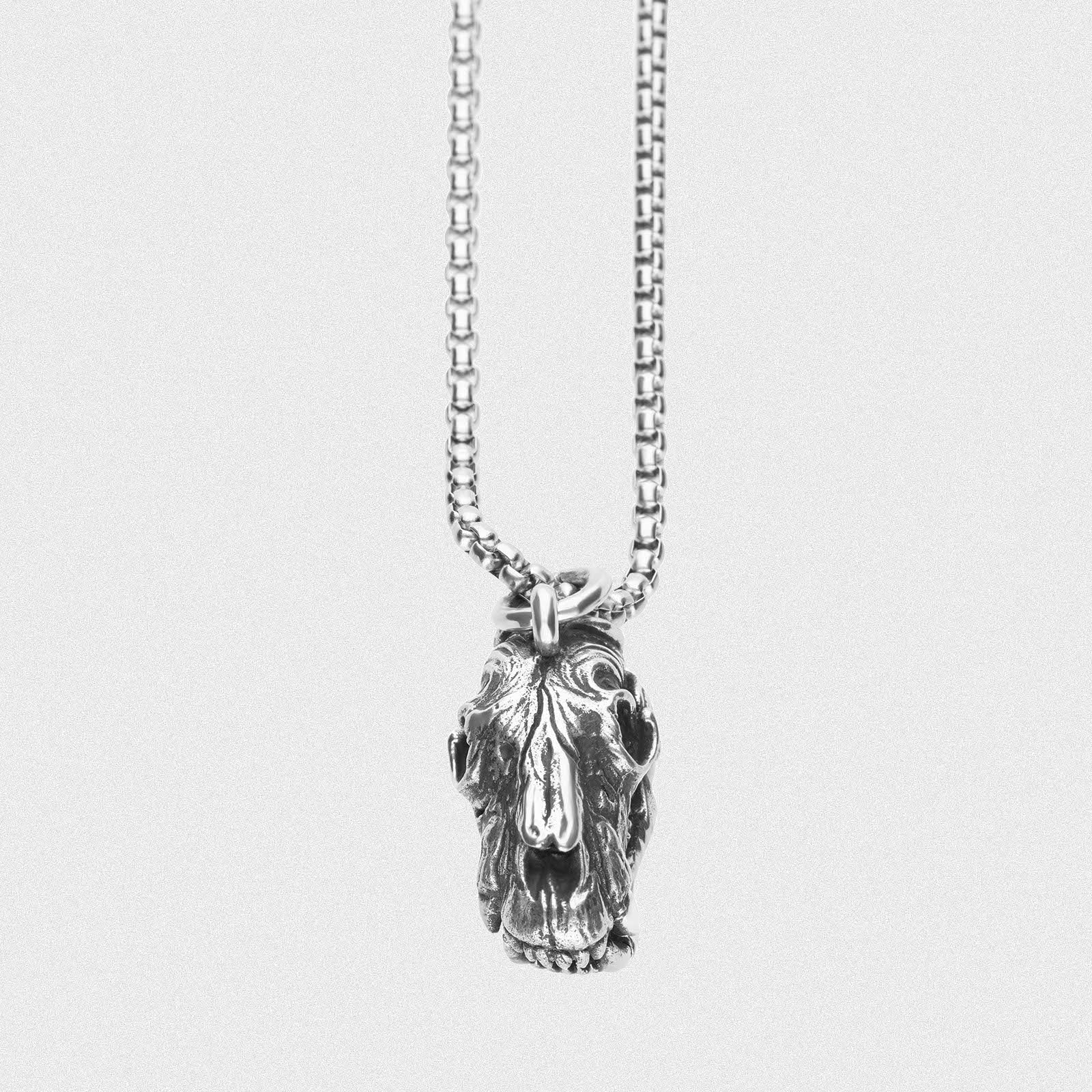Bear Skull White Brass Pendant With Surgical Steel Box Chain