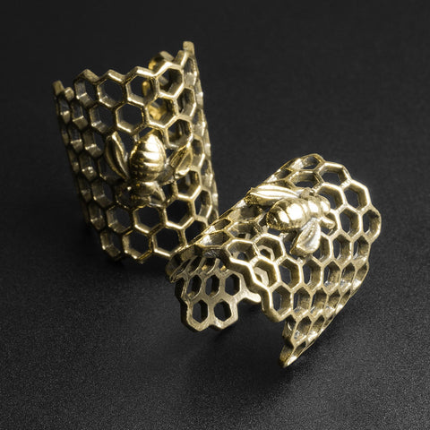Bee & Honeycomb Brass Ear Cuff