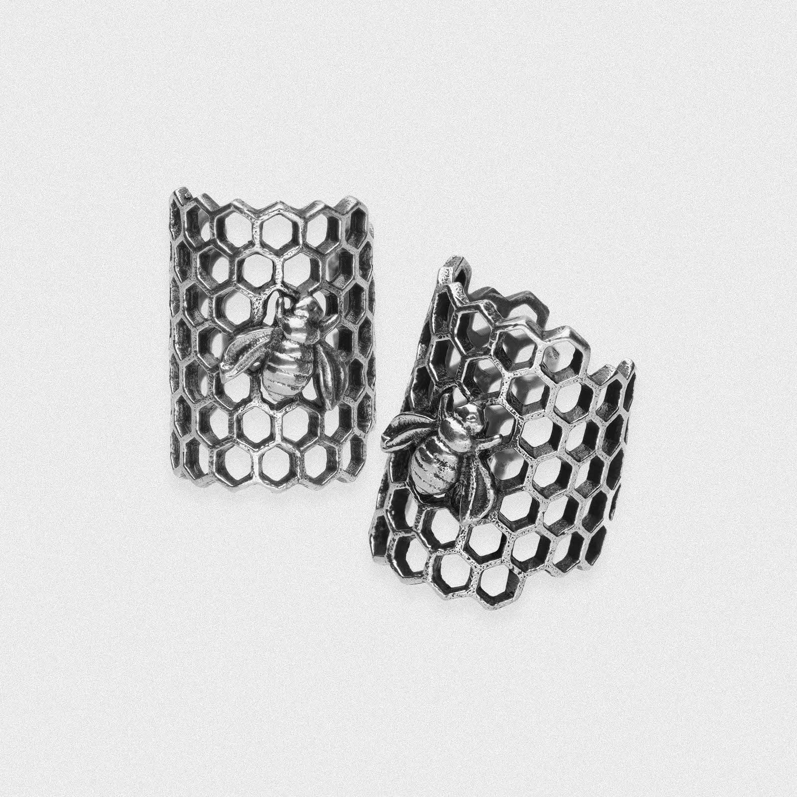 Bee & Honeycomb White Brass Ear Cuff