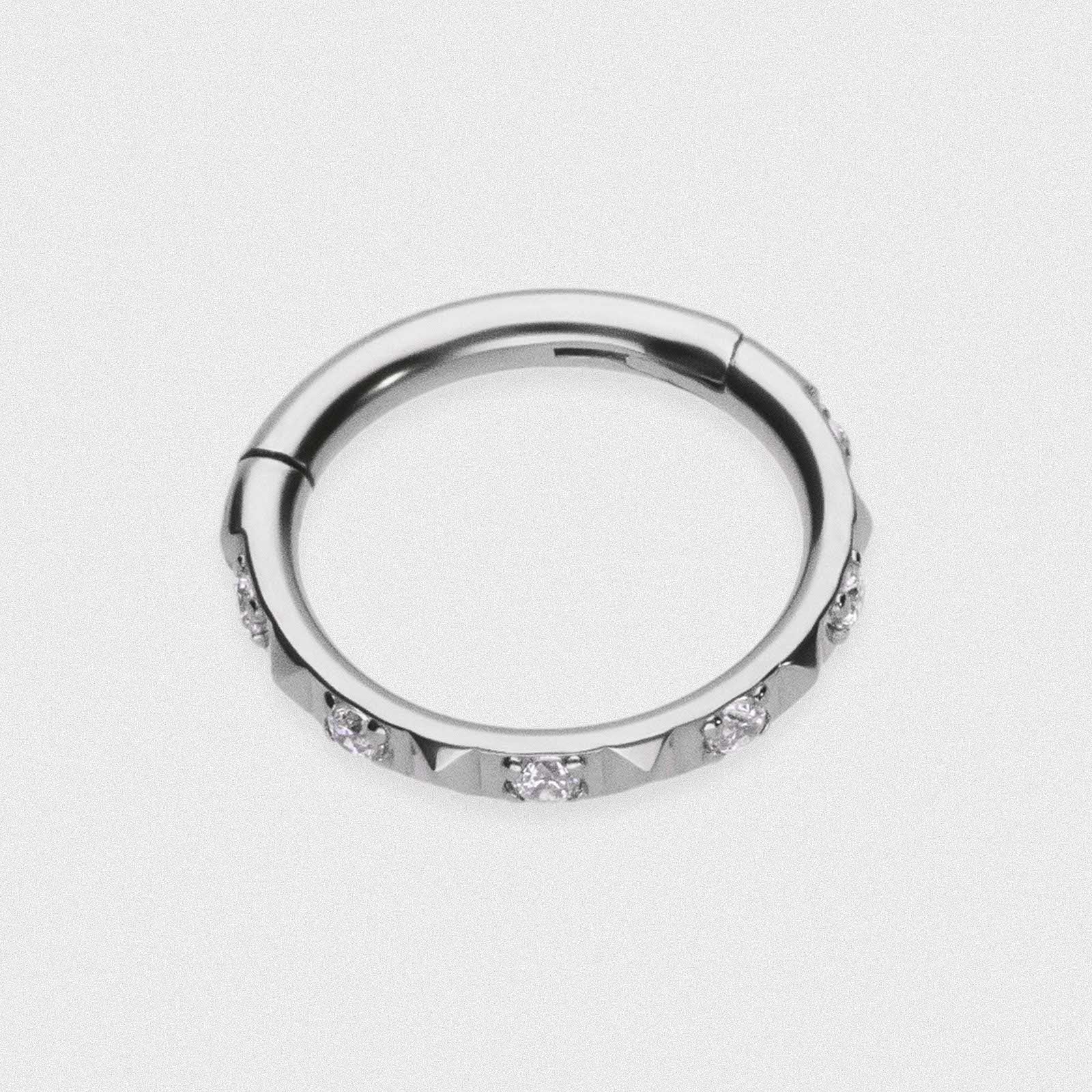 Bejewelled Pyramid Titanium Hinged Segment Ring