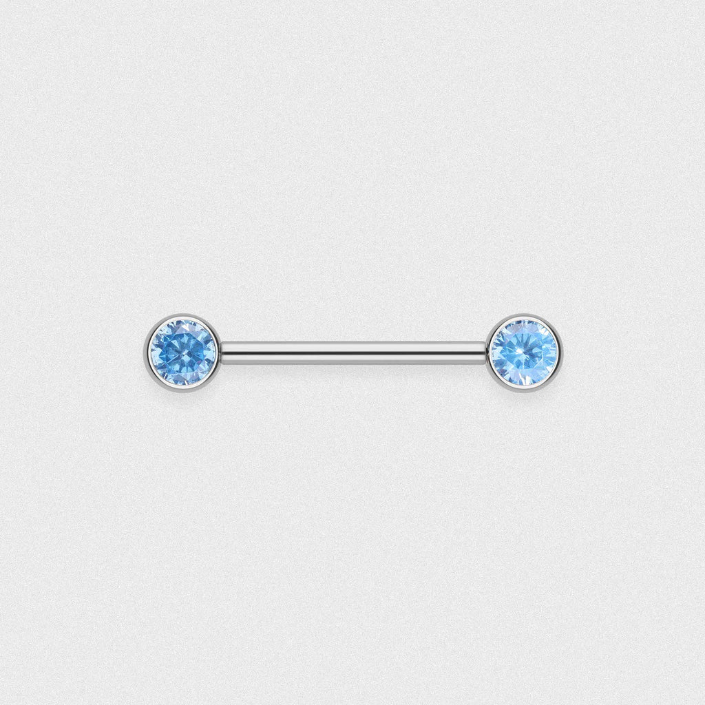 Bezel Set Front Facing Aqua Jewelled Titanium Threadless Barbell | SIBJ