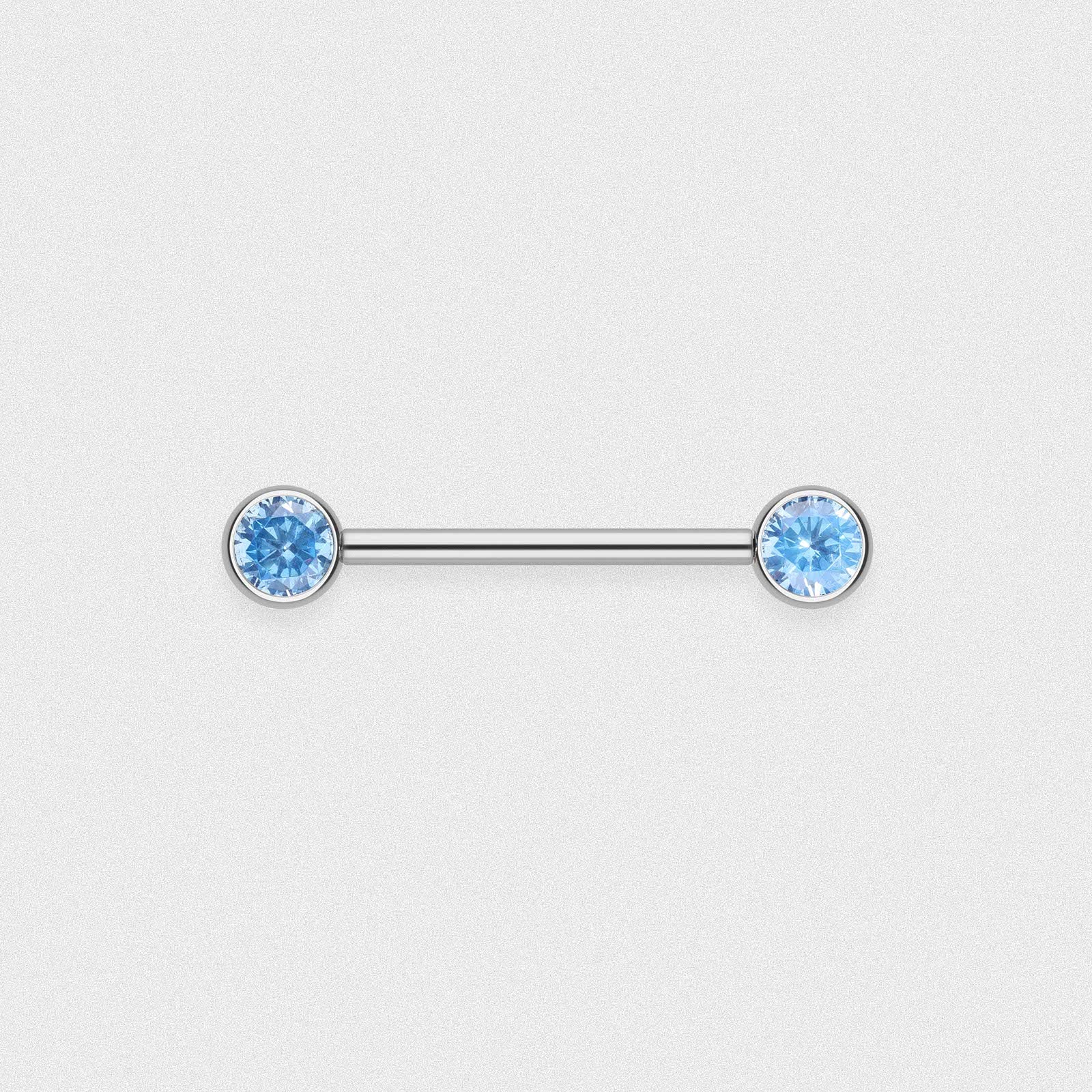 Bezel Set Front Facing Aqua Jewelled Titanium Threadless Barbell