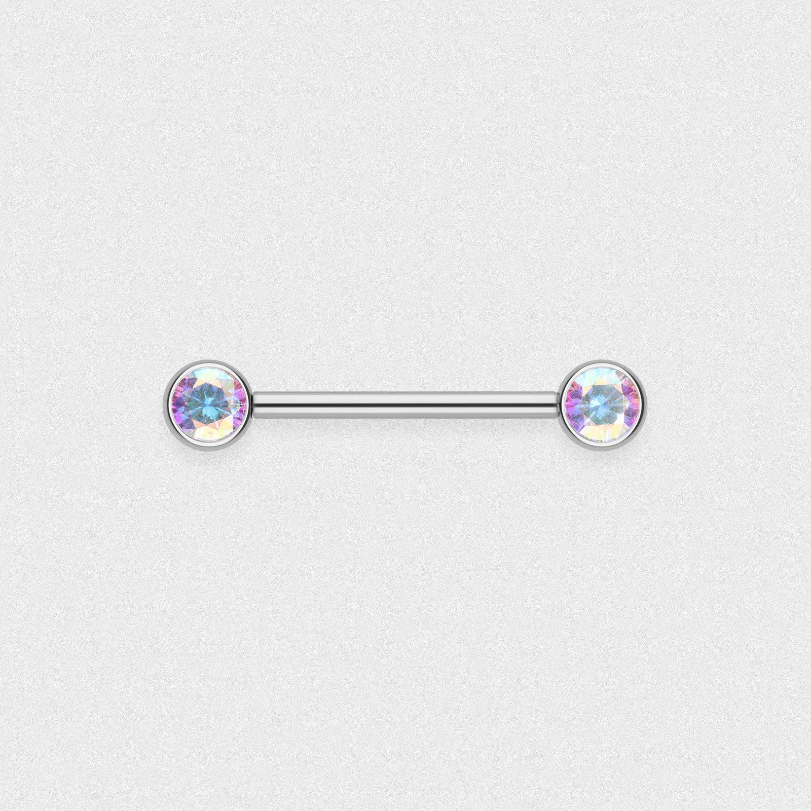 Bezel Set Front Facing Aurora Borealis Jewelled Titanium Threadless Barbell