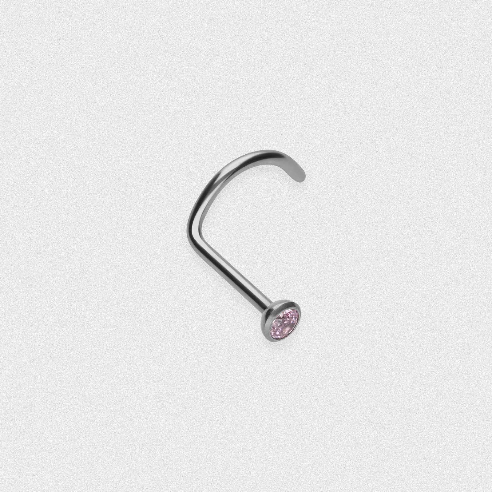 Bezel Set Pink Jewelled Titanium Nose Stud (Nose Screw)