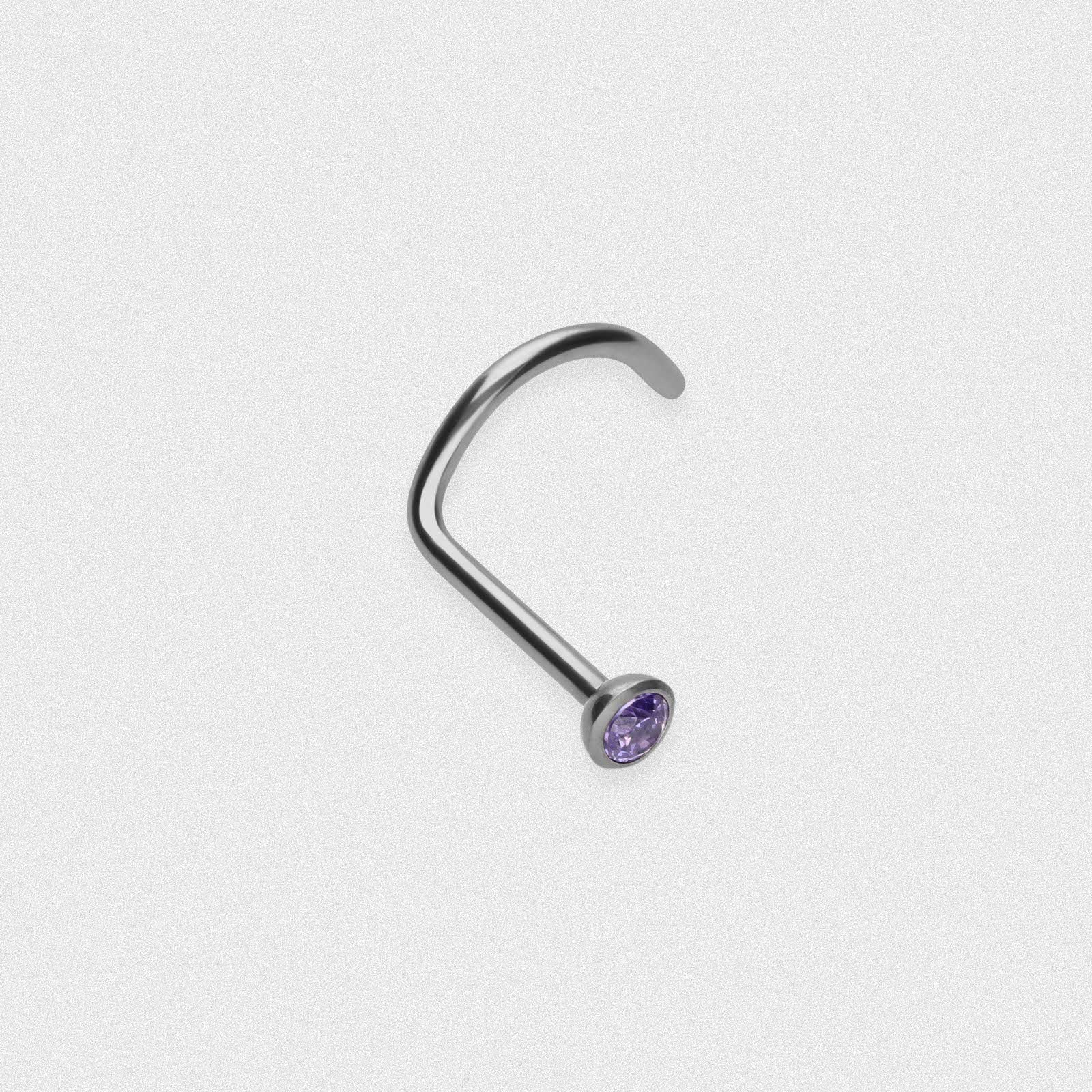Bezel Set Violet Jewelled Titanium Nose Stud (Nose Screw)