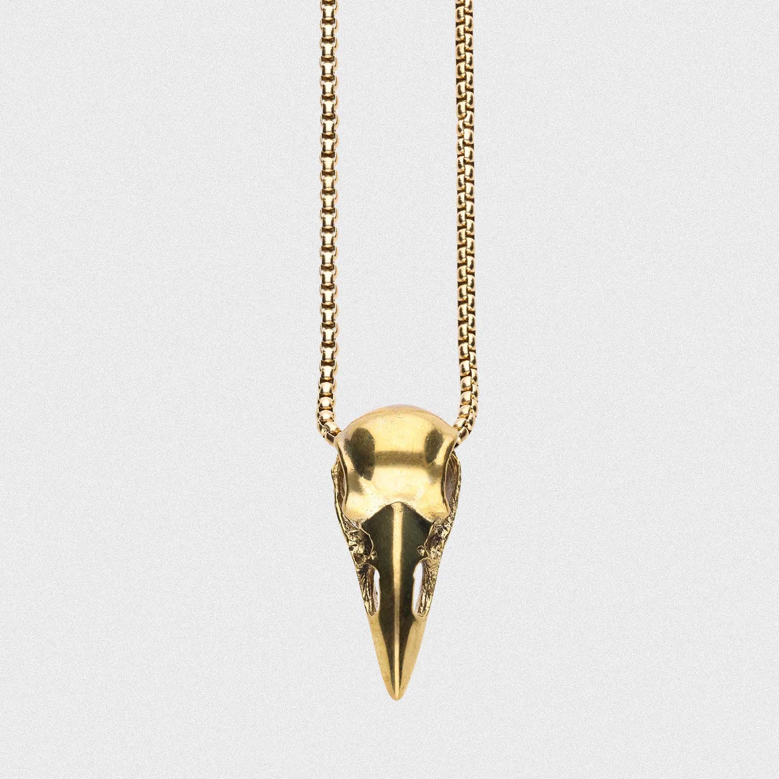 Bird Skull Brass Pendant With 18k Gold Box Chain