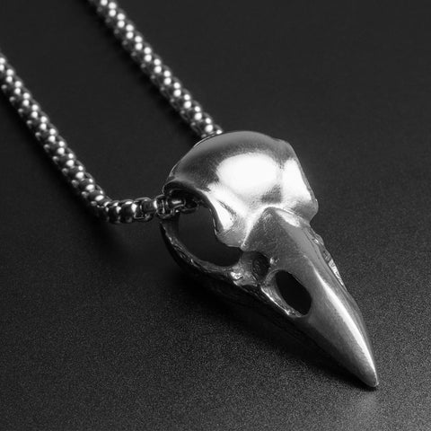 Bird Skull White Brass Pendant With Surgical Steel Box Chain