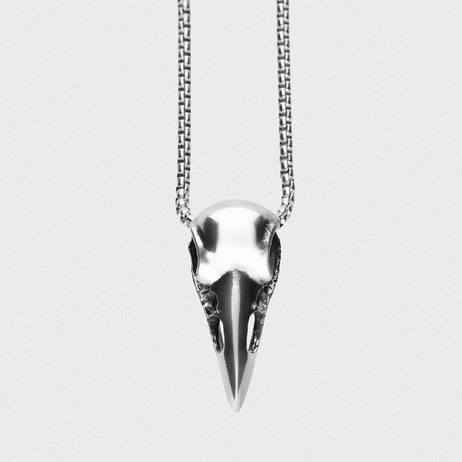 Bird Skull White Brass Pendant With Surgical Steel Box Chain