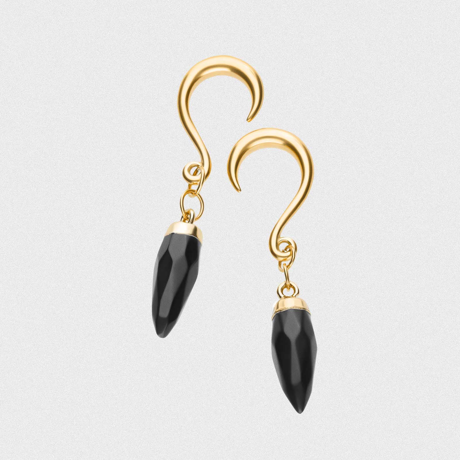 Black Agate Faceted Pendant With Gold PVD Hook Mini Ear Weight