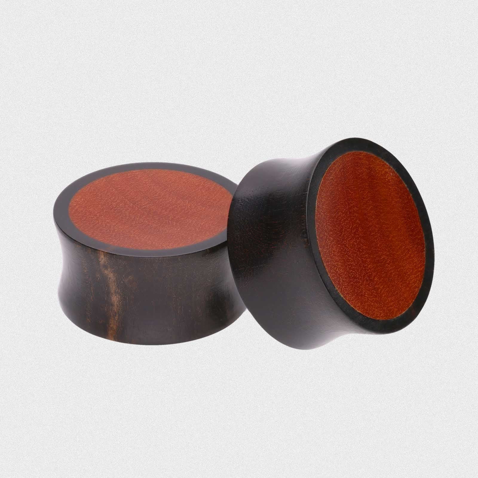 Black Areng Wood Double Flare Concave Plug With Saba Wood Inlay