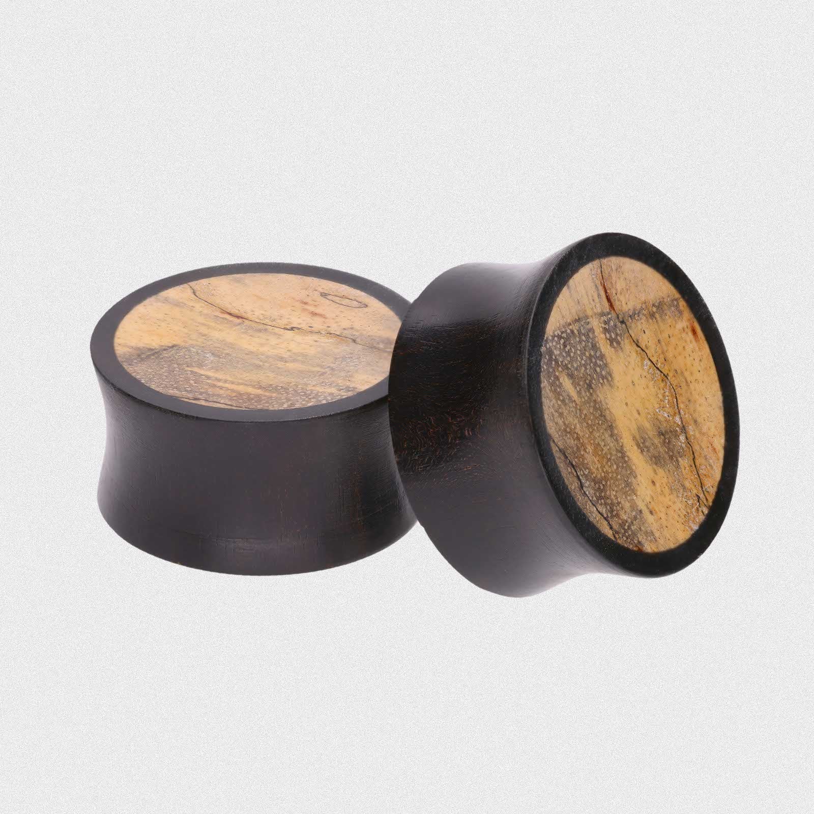 Black Areng Wood Double Flare Concave Plug With Tamarind Wood Inlay