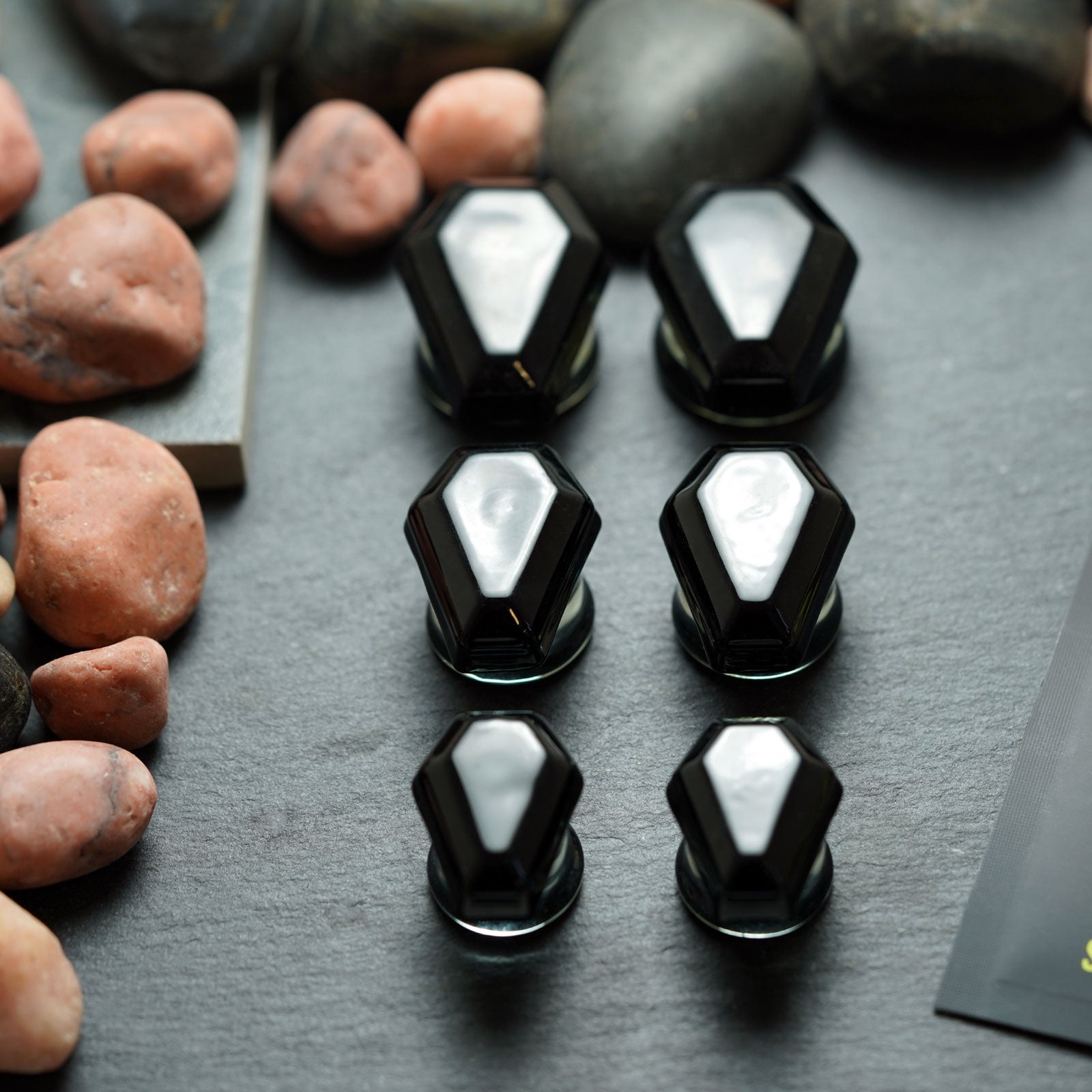 Black Coffin Faced Glass Double Flare Plug Group Shot