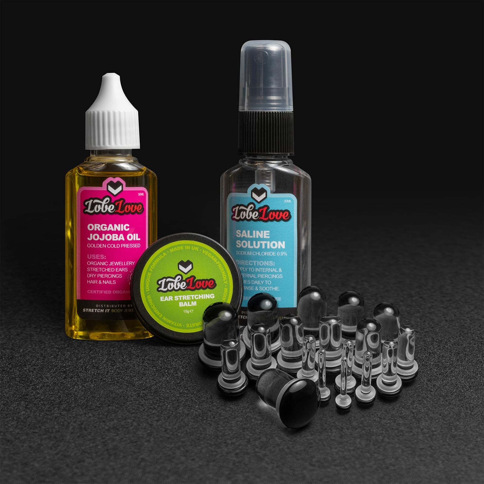 Black glass dead stretching kit with aftercare trio