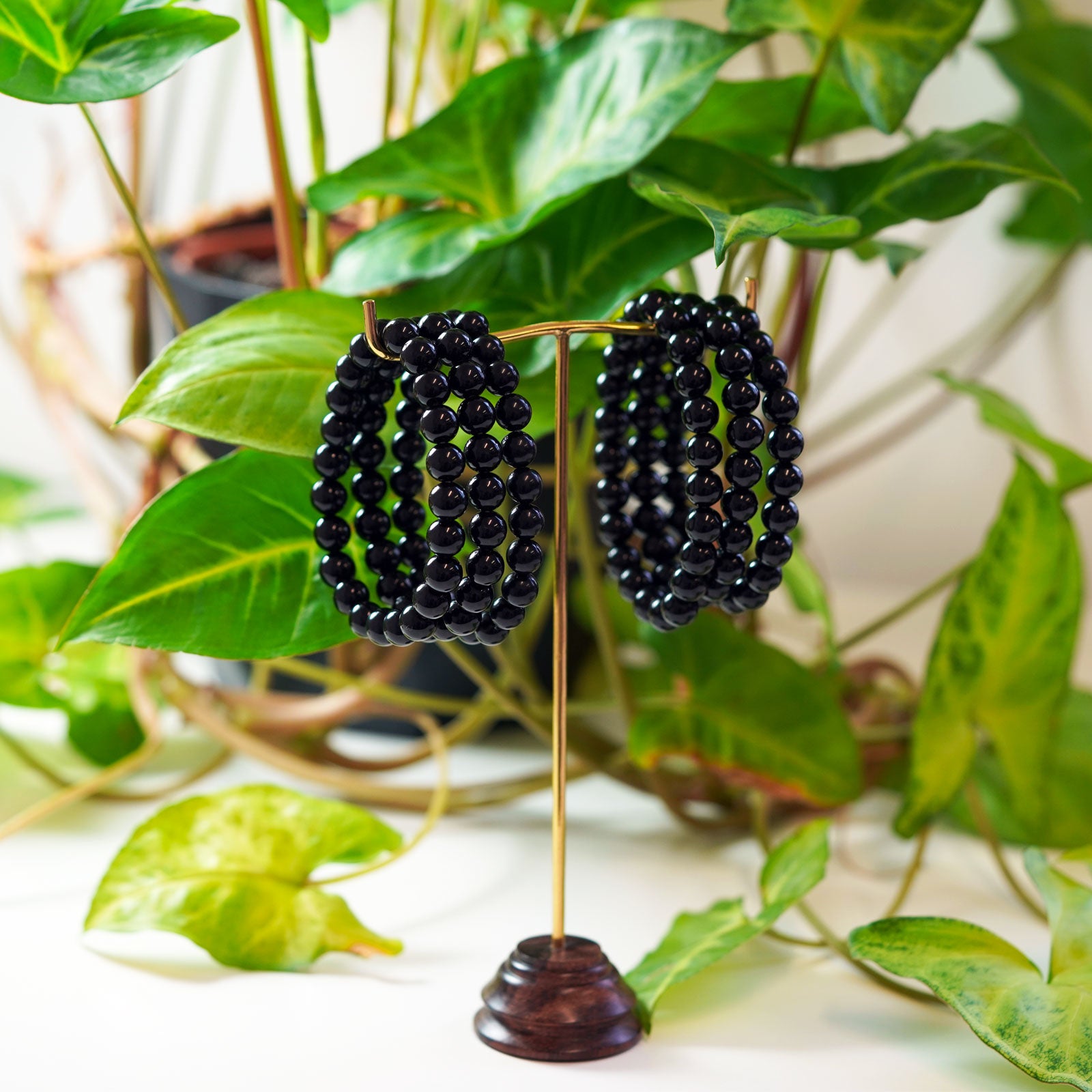 Black Obsidian Bead Stone Stretch Bracelet Group Shot