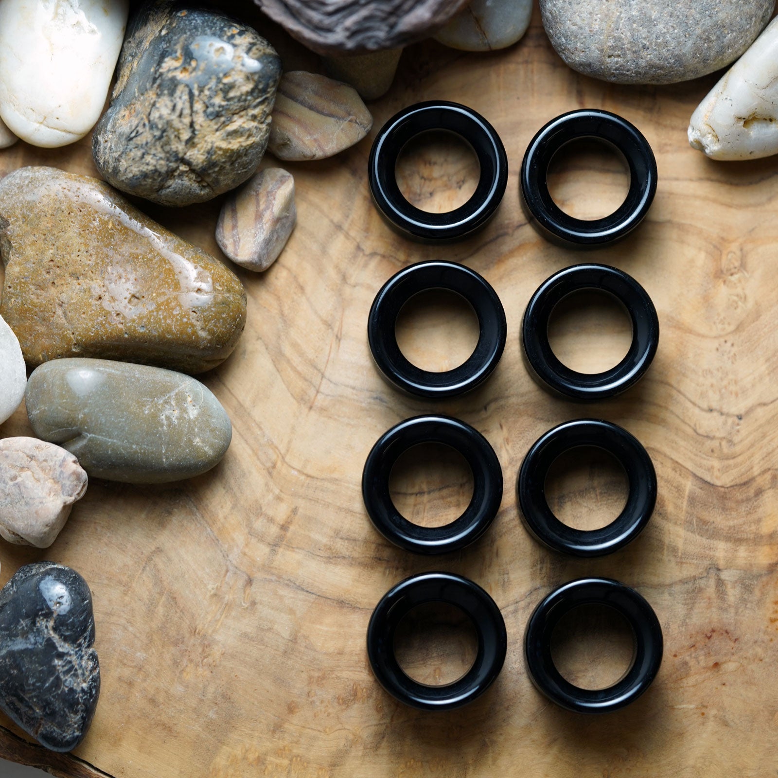 Black Onyx Double Flare Concave Stone Tunnel Group Shot