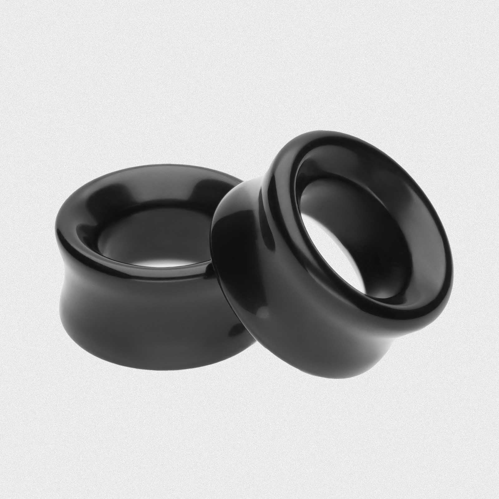 Black Onyx Double Flare Concave Stone Tunnel
