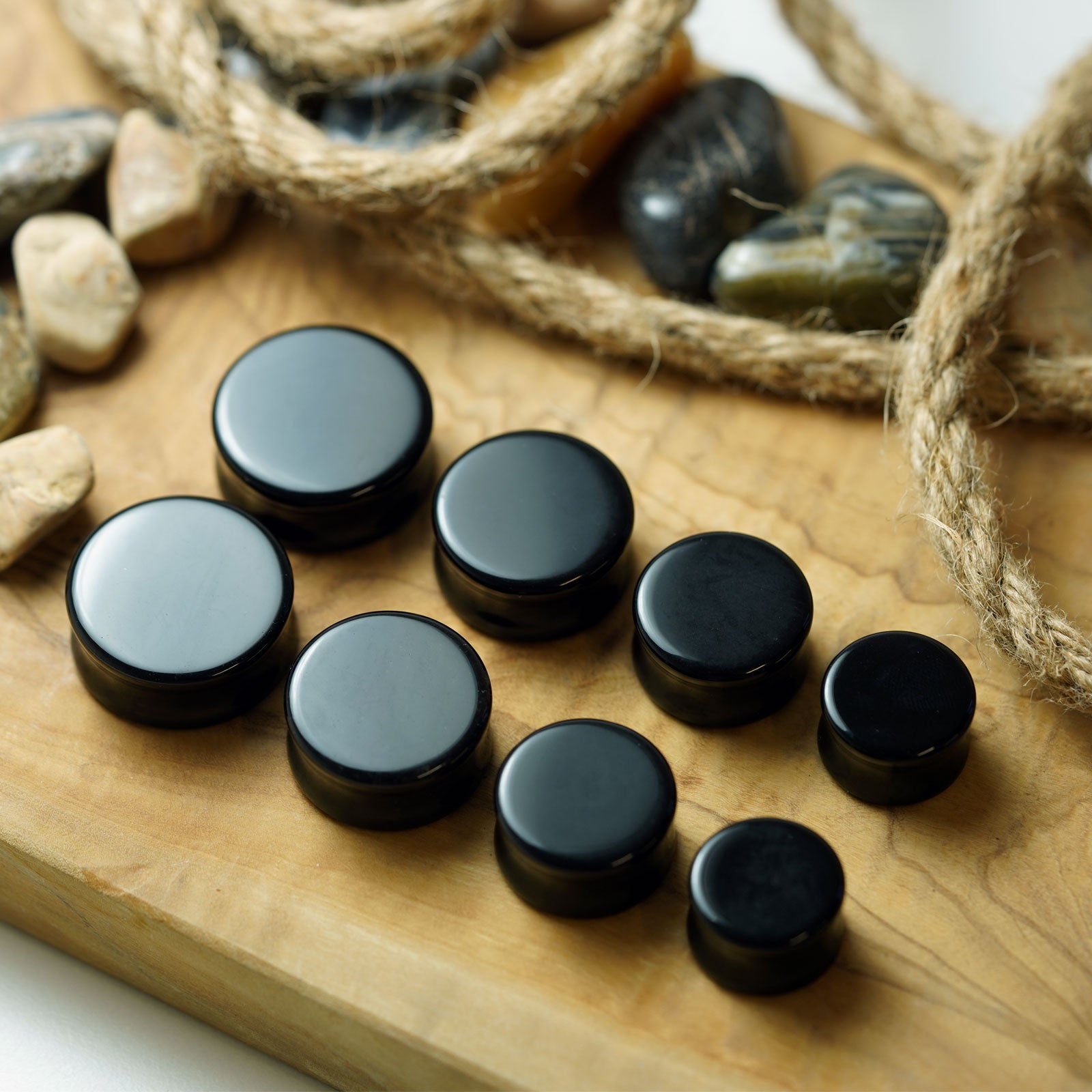 Black Onyx Double Flare Stone Plug Group Shot