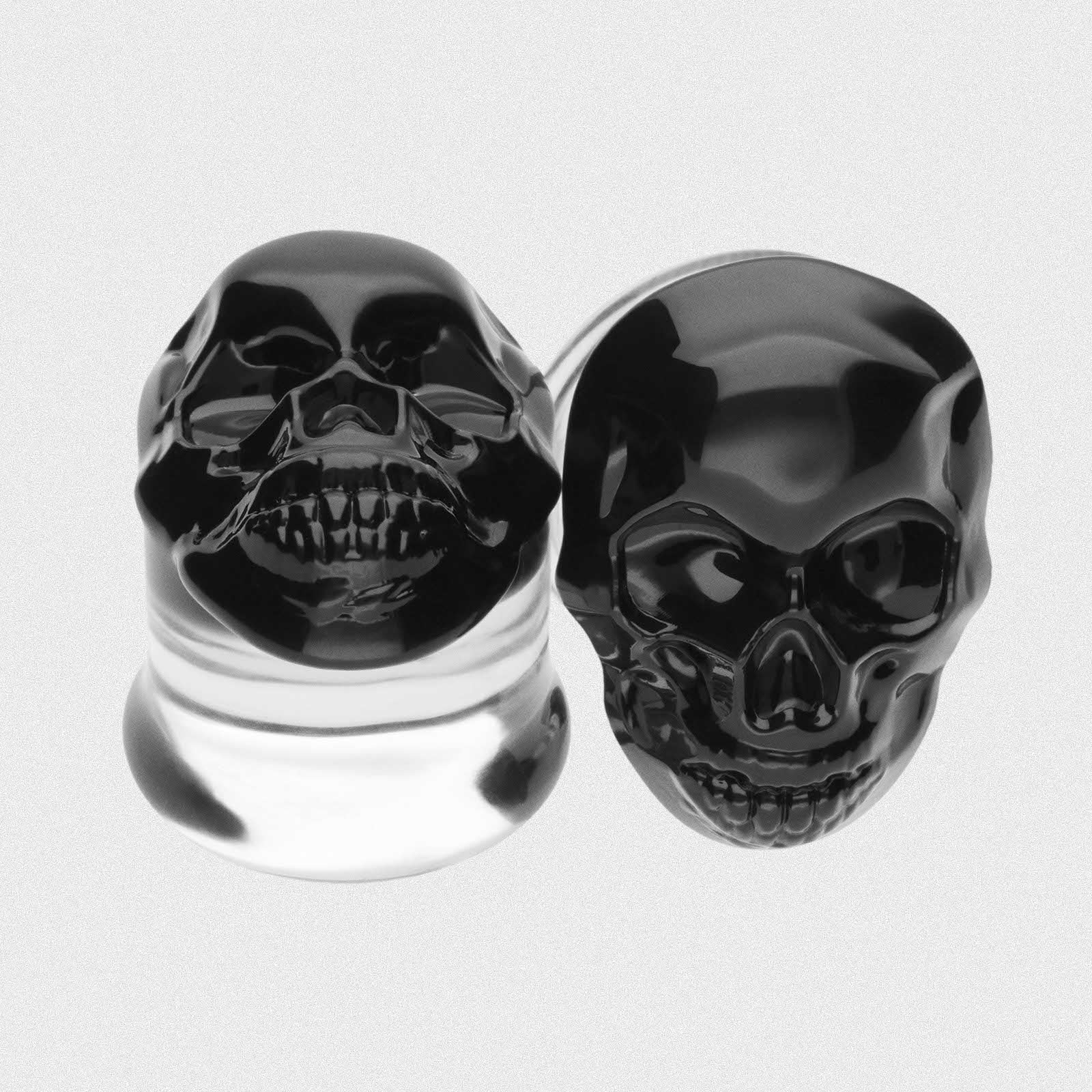 Black Skull Glass Double Flare Plug